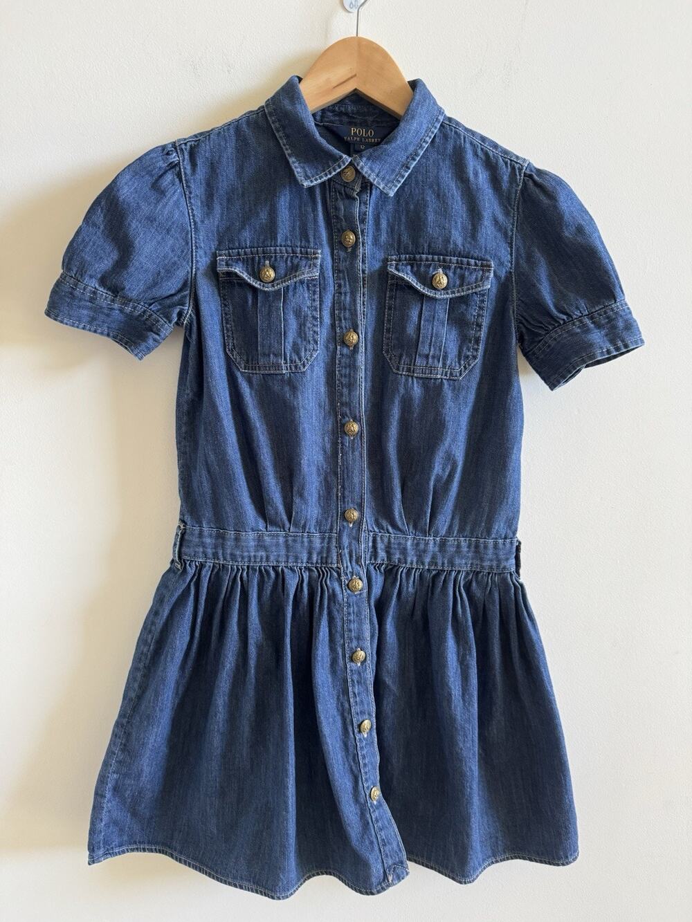 Polo Ralph Lauren Denim Dress Girls 12 Puff Sleaves Western 4th of July Buttons